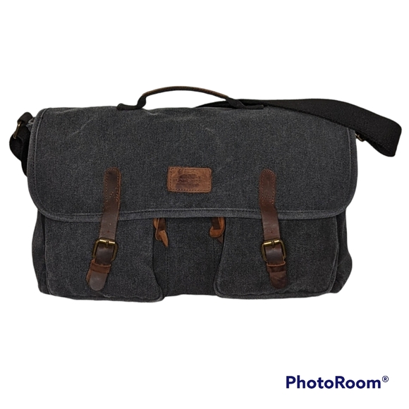 Protege Travel Gear Messenger Bag Canvas Multi Pockets Leather Pulls Gray - Picture 1 of 16